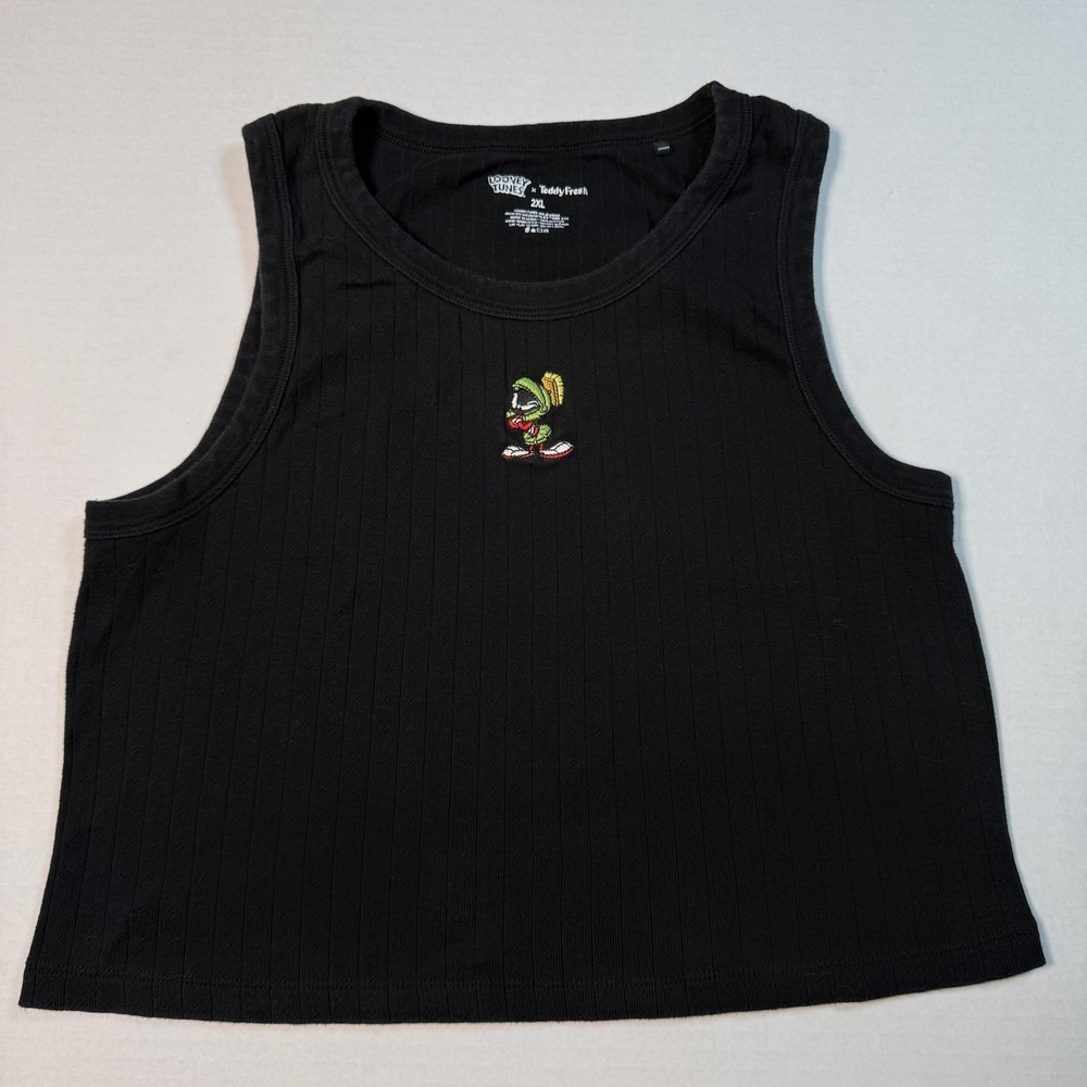 Teddy Fresh X Looney Tunes Marvin The Martian Tank Top Womens 2XL Black Crop